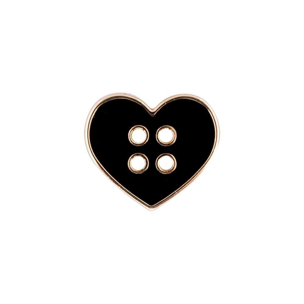 Botón Plástico Corazón Negro Gold