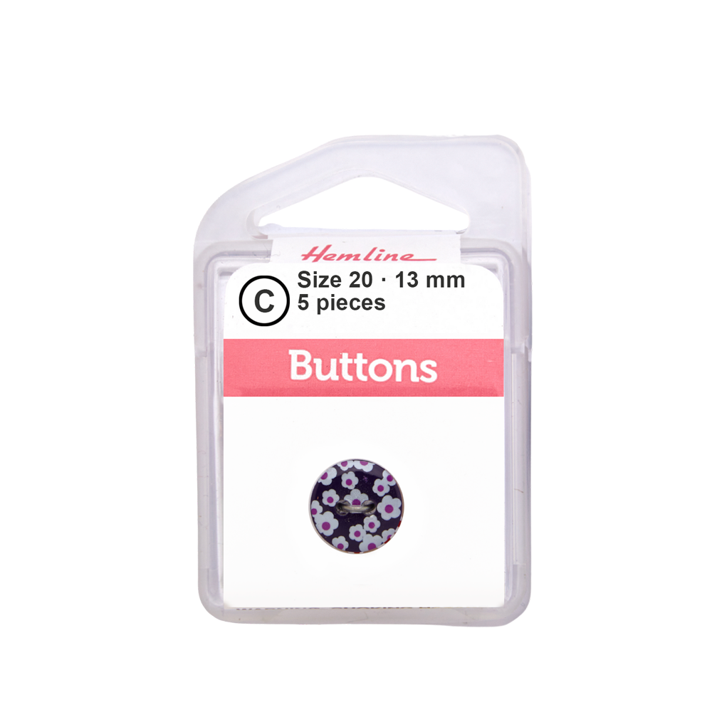 Bot&oacute;n Pl&aacute;stico Dise&ntilde;o Flores Morado