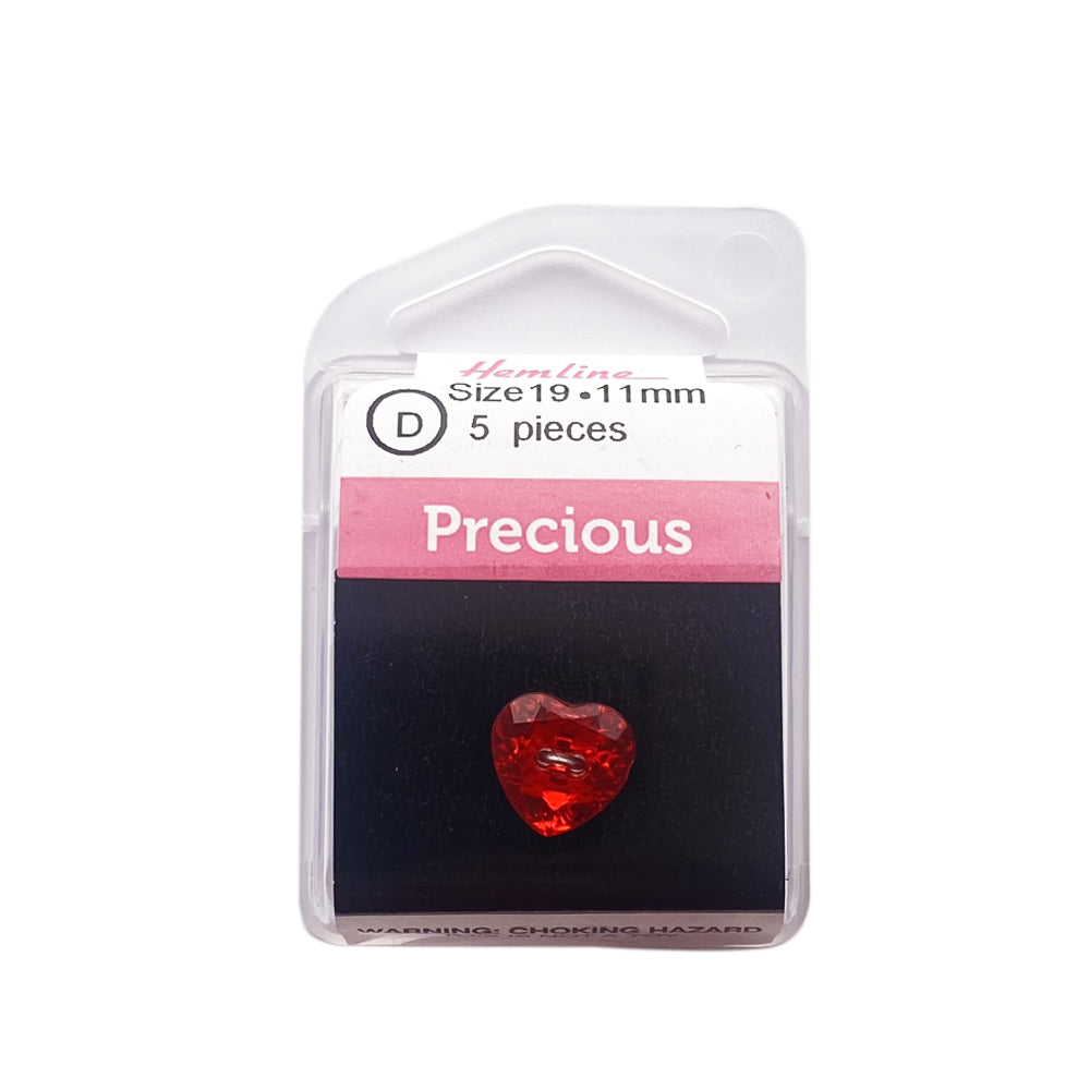 Botón Plástico Cristal Corazón Rojo